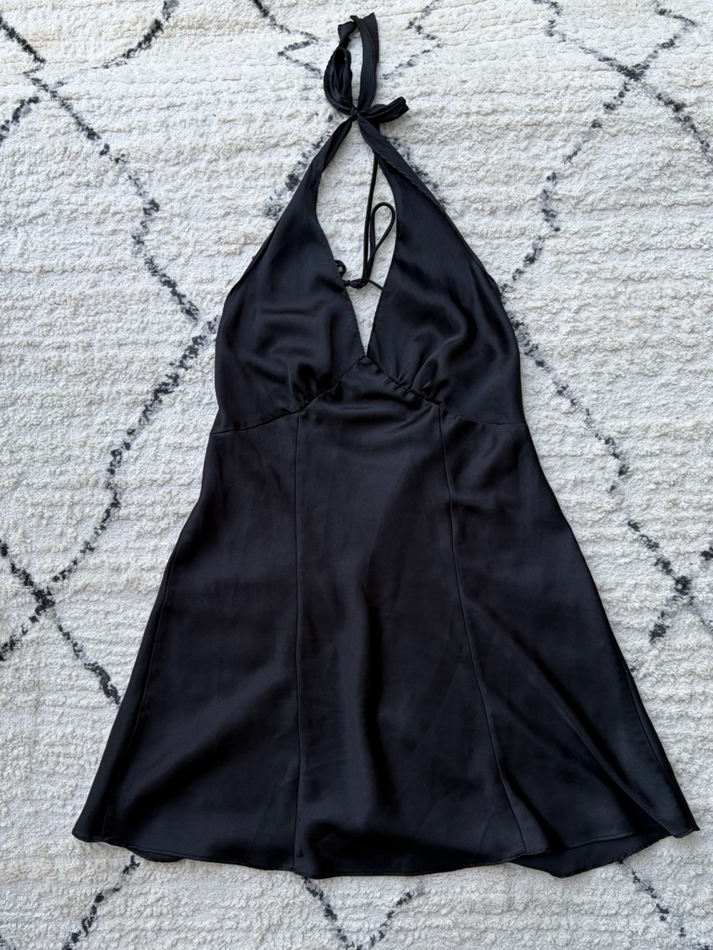 Frederick's of Hollywood Black Satin Halter Mini Dress
